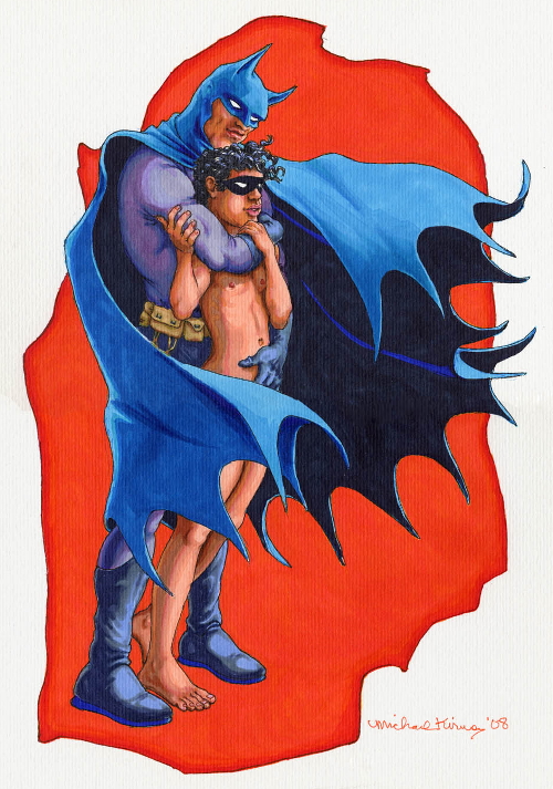 Ah, Batman and the Boy Wonder! The speculation about the sexual arrangement between the millionaire bachelor and his enthusiastic teenage ward have been buzzing since this dynamic duo first became known to the general public. The secrecy, the role-playing, the costume-wearing....... the indications that there was possibly an unnatural connection being fermented by these two characters are rife. Apparently, straight folks have never recognized the obvious clues that galvanize homos into creating fantasies.